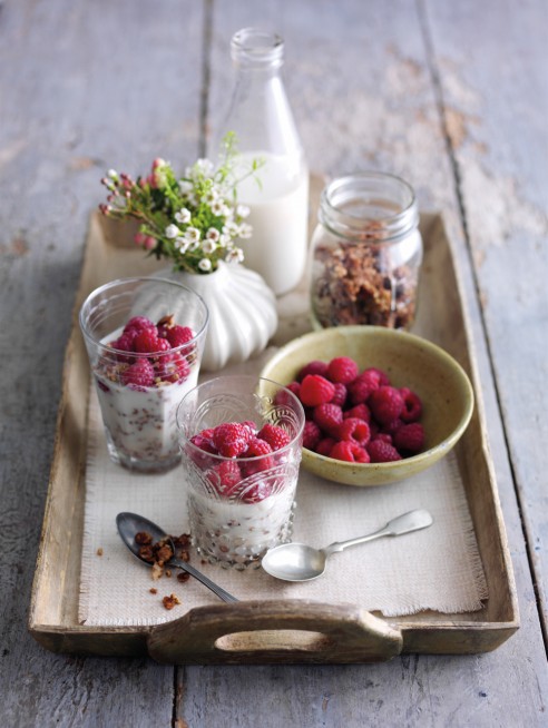 Raspberry and Chocolate Granola stack