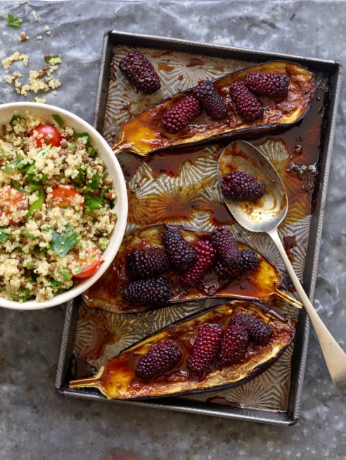 Roasted Miso Aubergines with Honeyed Blackberries