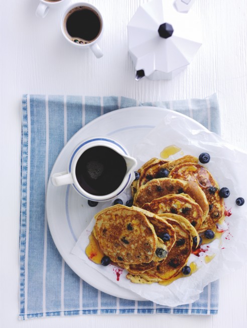 Blueberry and yogurt American style pancakes