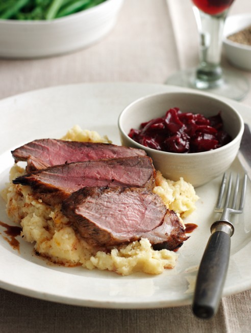 Seared lamb with blackberry confit