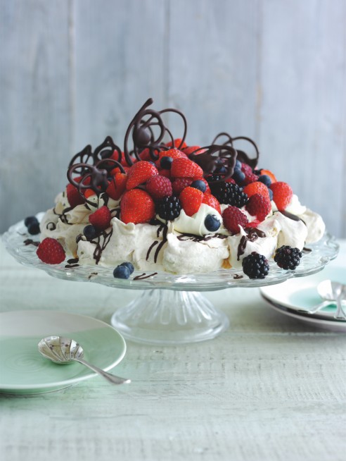 Chocolate & pistachio berry pavlova