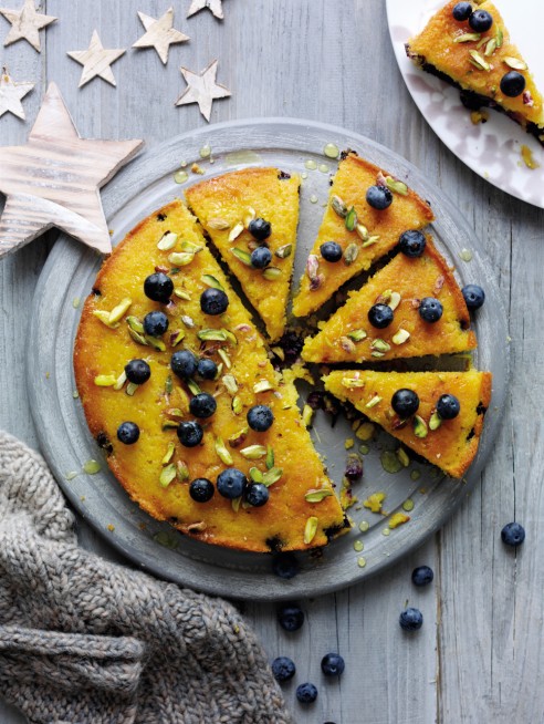 Blueberry, orange and polenta cake