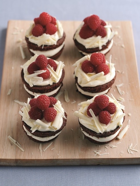 Mini raspberry and chocolate nests