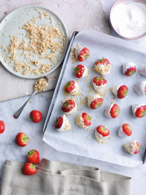 Yogurt Dipped Strawberries with Toasted Hazelnuts