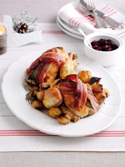 Roast poussin with blackberry Cumberland sauce