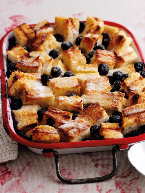 Blueberry bread and butter pudding