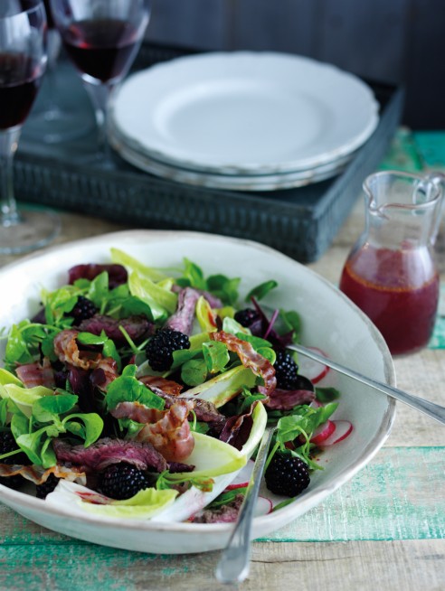 Seared steak with pancetta and blackberry vinegar