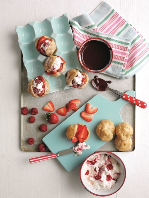 Raspberry and strawberry profiteroles