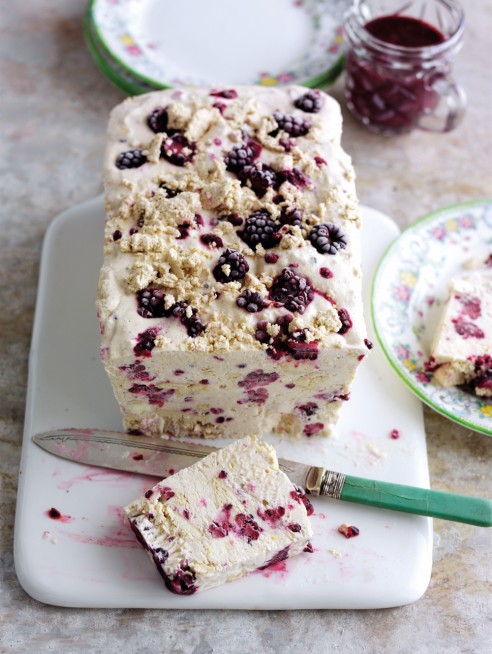 Halva & blackberry ice cream with blackberry sauce