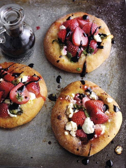 Sweet strawberry, basil & balsamic pizzas