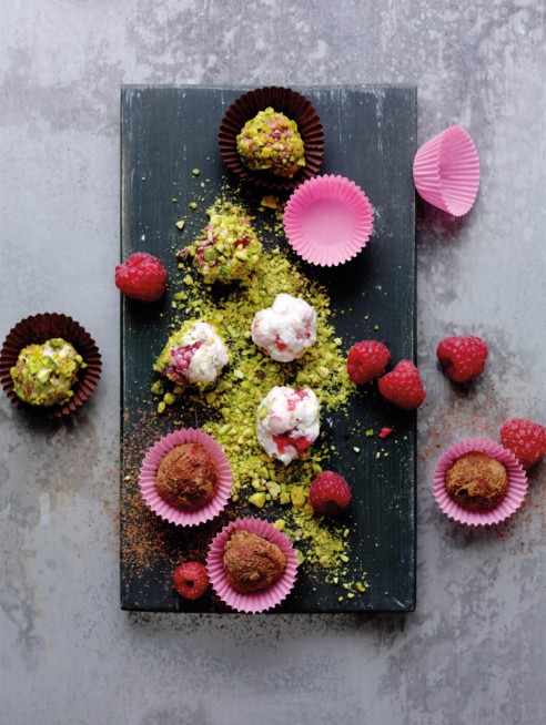 Goats’ cheese and raspberry truffles