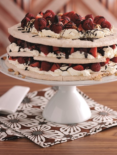 Hazelnut and strawberry vacherin